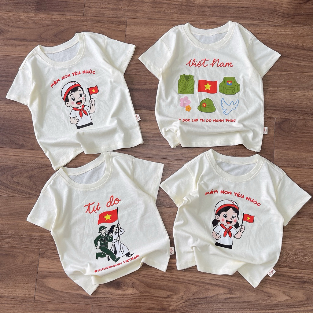 Áo Thun Cotton In Hình Ý Nghĩa Nghĩa Mặc Dịp Lễ 2/9 Cho Bé Trai, Bé Gái