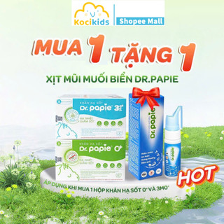  Khăn Hạ Sốt Dr.Papie Hạ sốt Vật lý Chuẩn Nhi Khoa Ngăn Ngừa Co Giật Cho Bé Hộp 5 Gói x 5 Khăn Gói  tặng xịt muối biển  