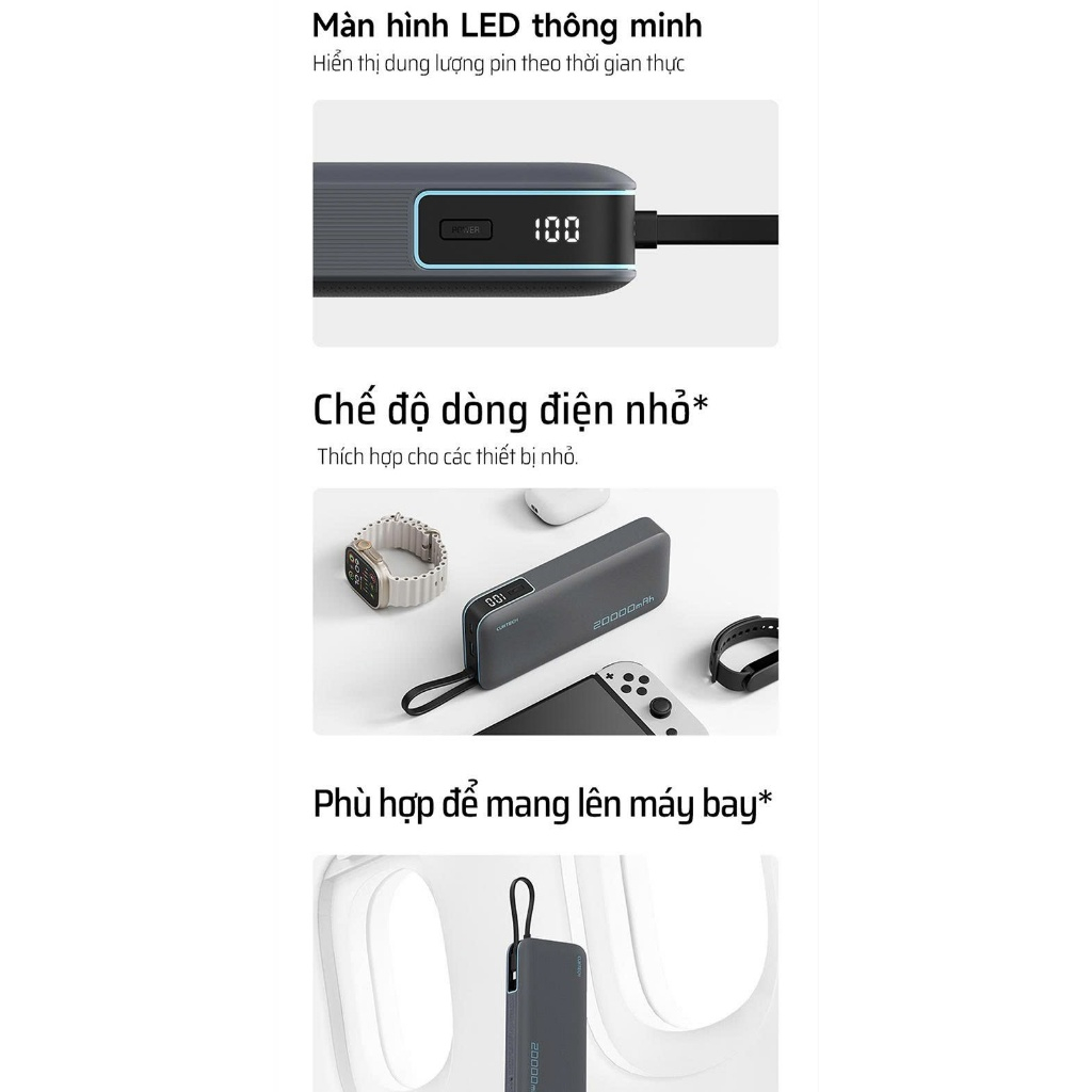 CUKTECH CP25 Sạc Di Động Kèm Cáp | Sạc Nhanh 55W Max | Dung Lượng 20.000mAh | Bảo Hành 18 Tháng PB200N | BigBuy360 - bigbuy360.vn