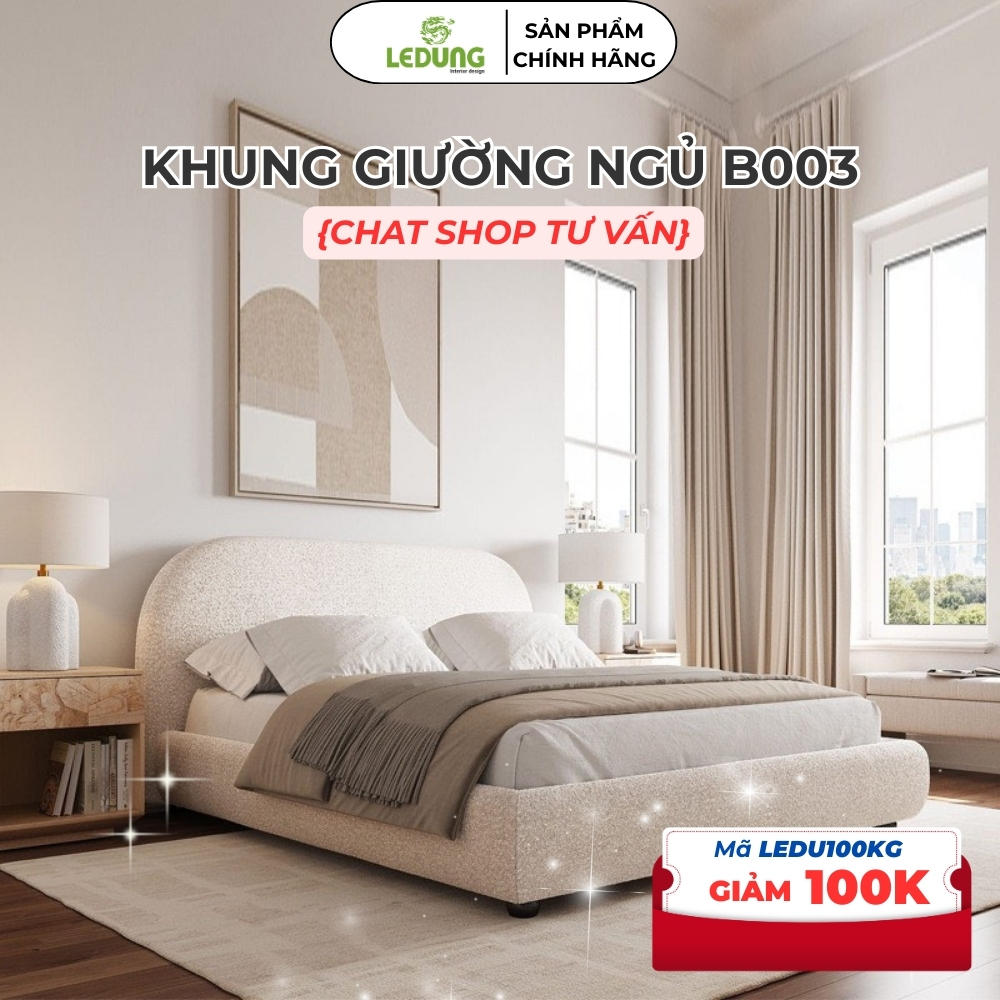 Khung Giường Ngủ Bọc Da,Nỉ Cao Cấp, Khung Giường B003, Phong Cách Bắc Âu | Nội Thất Lê Dũng