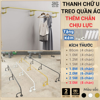  Siêu Chịu Lực - Thanh Treo Quần Áo Chữ U 8 Size 4-8 Chân Trợ Lực,Sơn Tĩnh Điện 3 Màu.Kèm Vít,Tắc Kê 