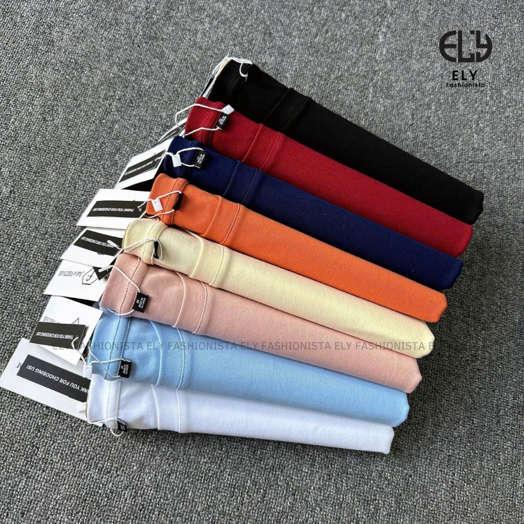 Áo phông nữ cổ tròn tay ngắn ôm body kiểu basic vải thun cotton borip cao cấp co giãn 4c không bai nhão trắng đen ELY207 | BigBuy360 - bigbuy360.vn