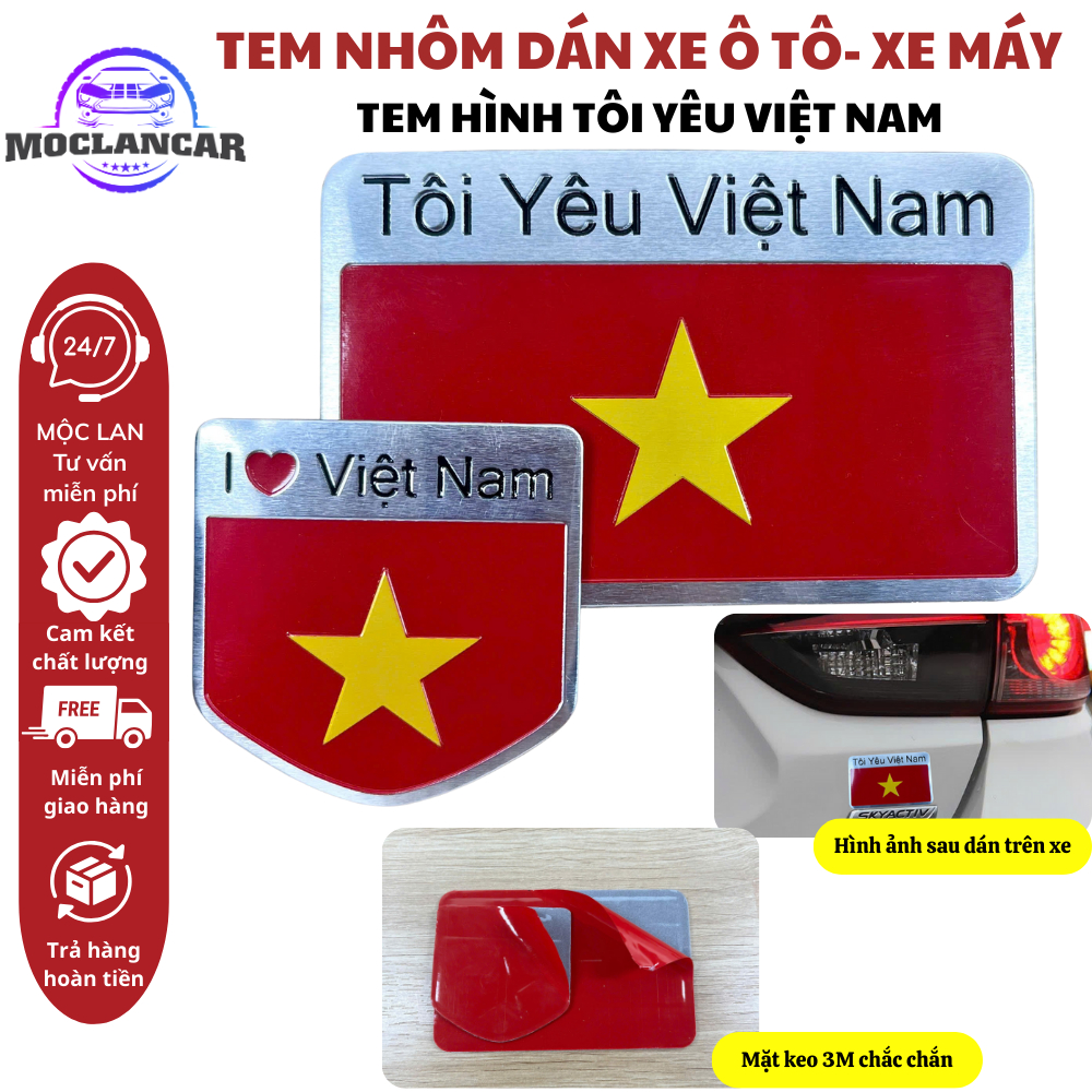 Tem Nhôm Dán Lá Cờ Việt Nam Trang Trí Xe Ô Tô - Xe Máy