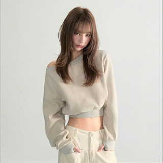 Áo Sweater Nỉ Croptop Trễ Hở Vai Dáng Ngắn Nữ Vải Nỉ 2 Da Dáng Lệch Vai Mùa Thu Đông Noiree - NA576