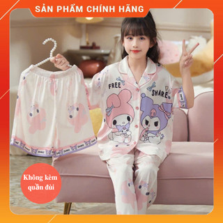 [17-48 kg] Bộ ngủ cộc dài hai chi tiết lụa trẻ em cao cấp - Bộ bé gái tay cộc quần dài - hoạ tiết in 5D đáng yêu