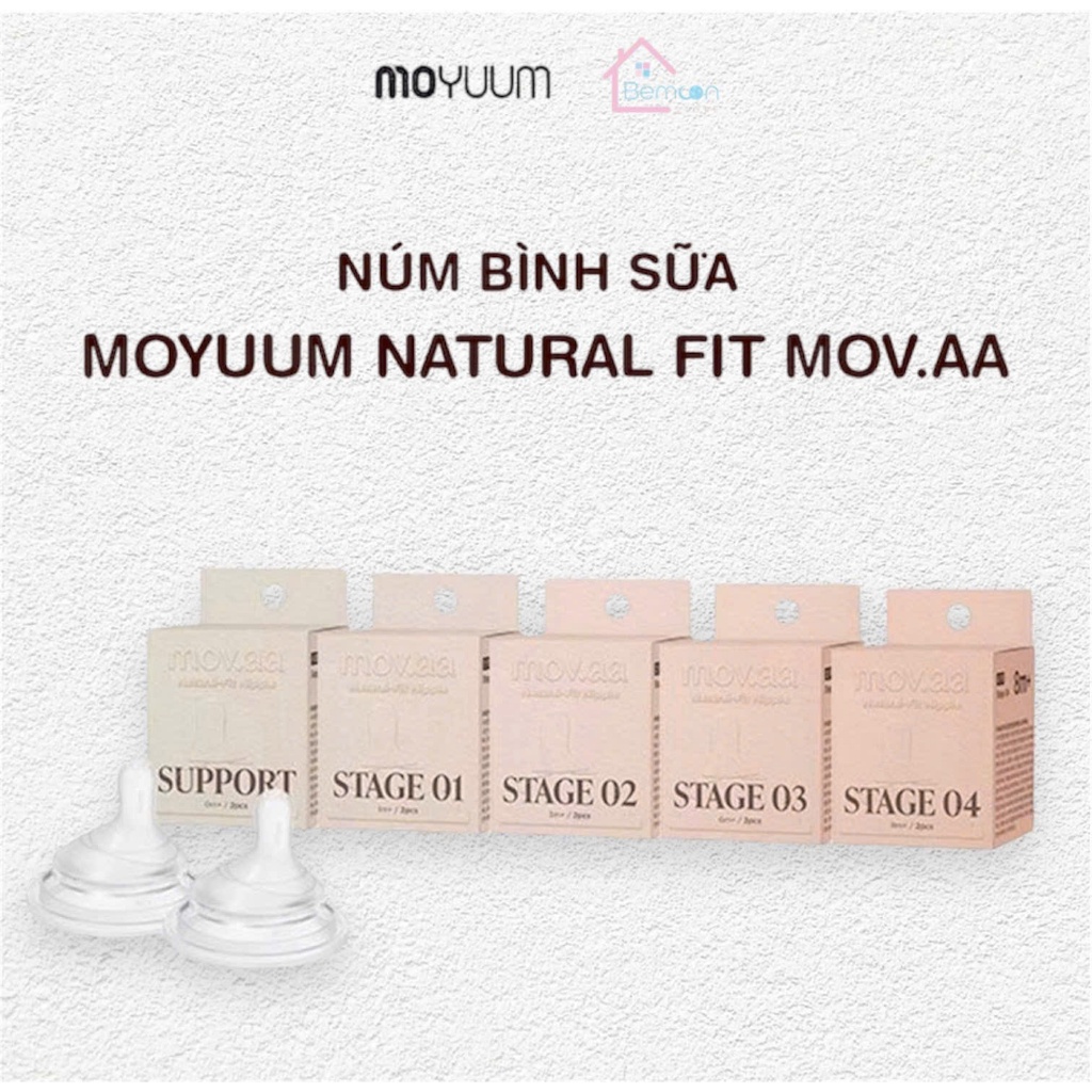 Núm ti bình sữa Moyuum  Mov.aa - Natural Fit ( 0 - 8 tháng+ )