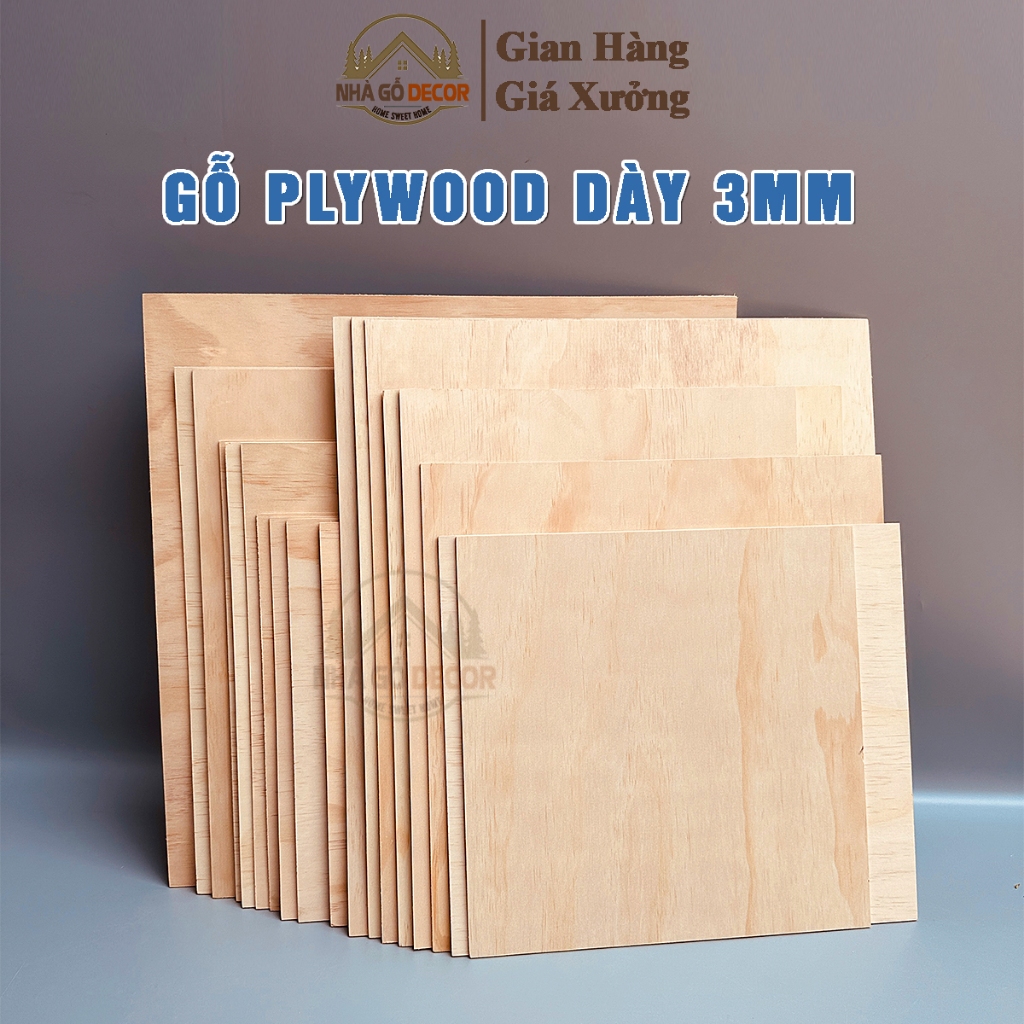 ( GIÁ XƯỞNG ) Ván ép làm mô hình Plywood dày 3mm Nhiều Kích Thước NHAGODECOR. Dùng làm mô hình, cắt 