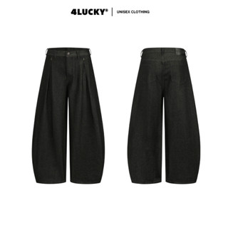 Quần Jean Unisex Chiết Ben Ống Rộng 4Lucky 6223, Quần Jean Ống Cong Màu Đen Siêu Chất Streetstyle