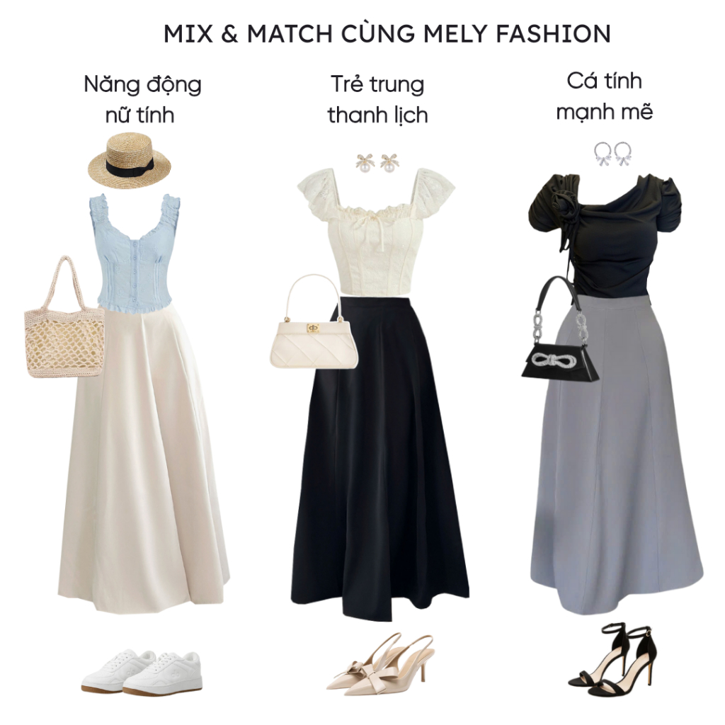 Chân váy dài 90cm dáng suông chữ A Mely Fashion chắp 8 mảnh cạp cao che bụng tốt tôn dáng có túi 2 bên có bigsize CV91 | BigBuy360 - bigbuy360.vn