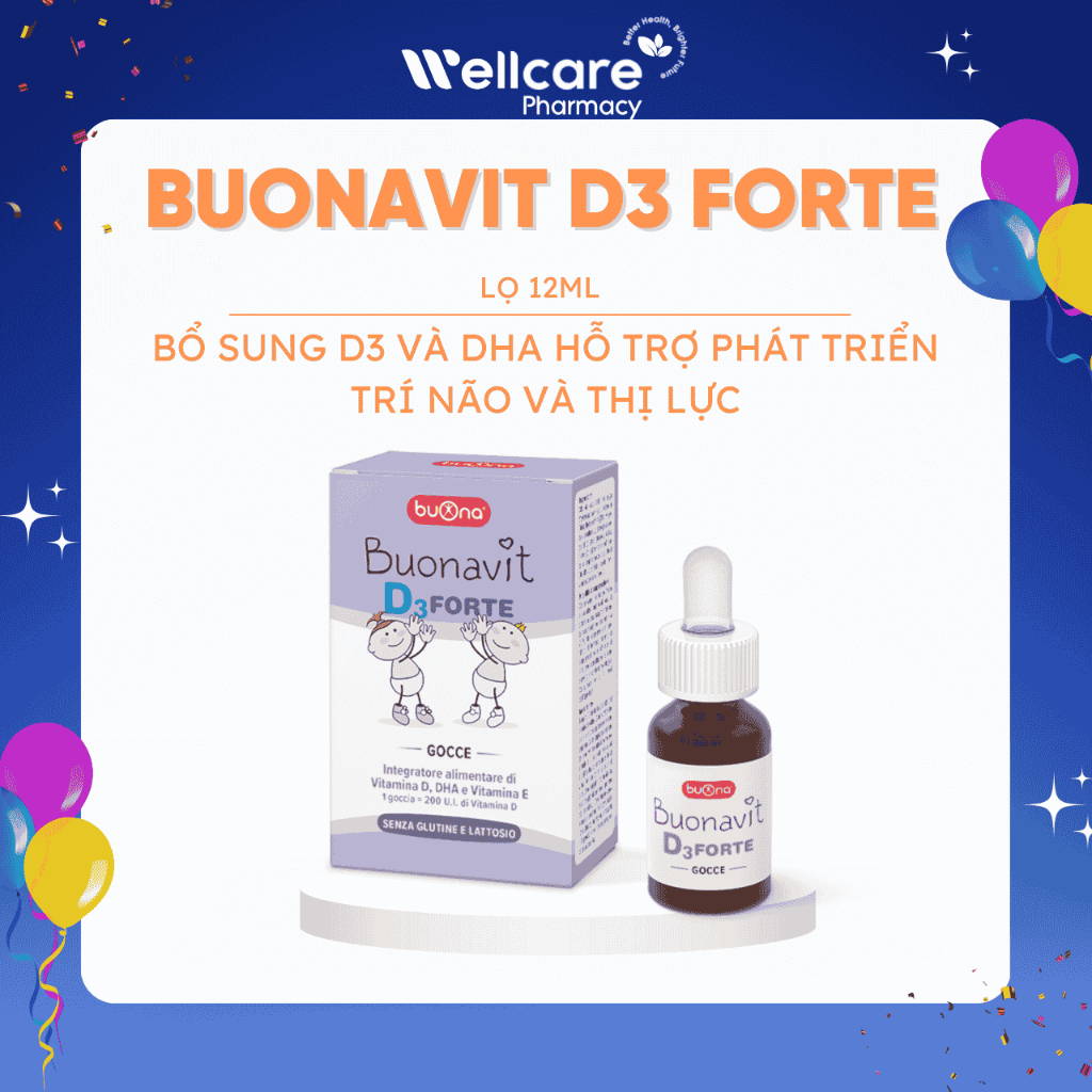 [✨CHÍNH HÃNG] BuonaVit D3 Forte Bổ sung D3 và DHA cho bé, dùng cho bé thiếu cân và sinh non - Lọ 12m