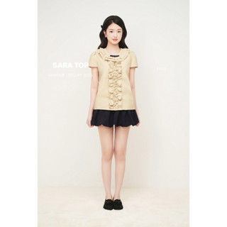 JOIE DES ROSES - Áo tay hến dáng suông cổ tròn viền bèo đính nơ SARA Top