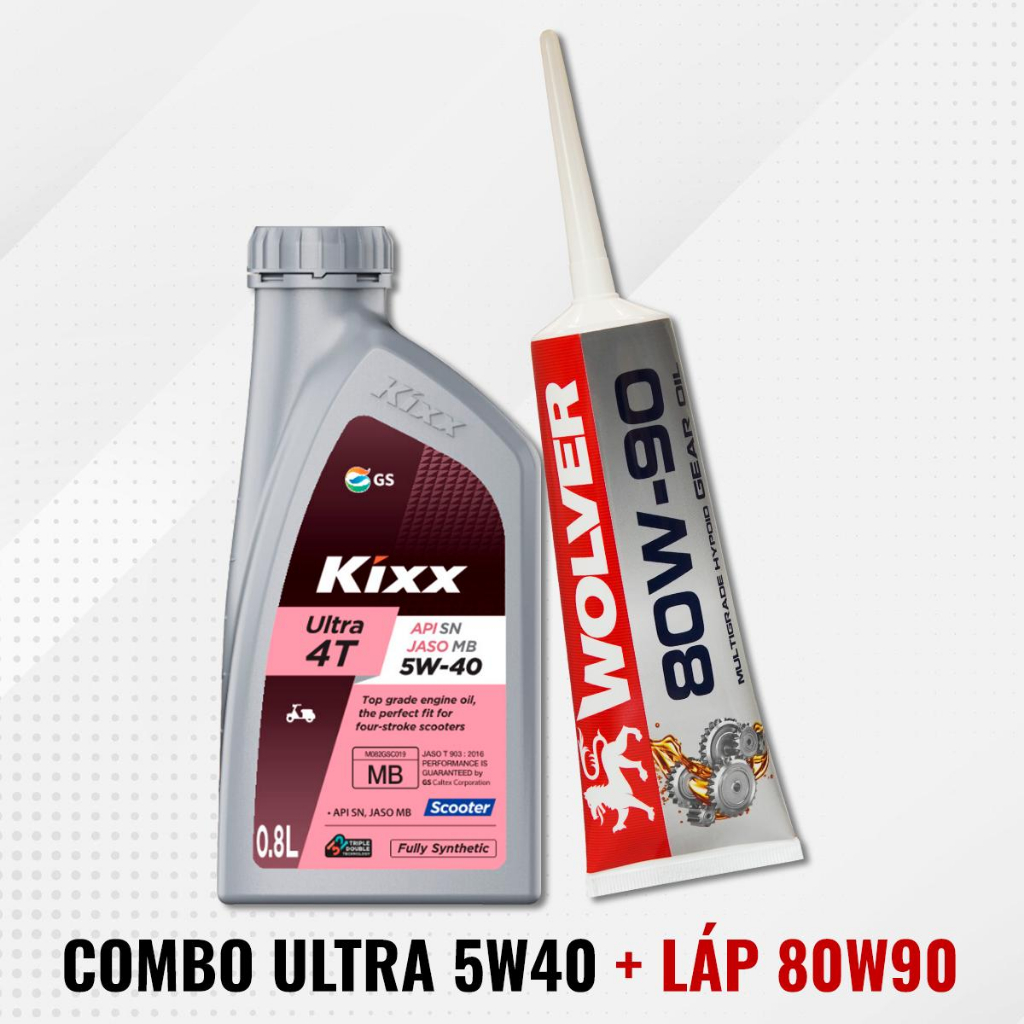 COMBO Nhớt máy nhớt láp cho xe tay ga KiXX 5w40 0.8L - Nhớt Kixx Ultra - Nhớt Kixx tay ga