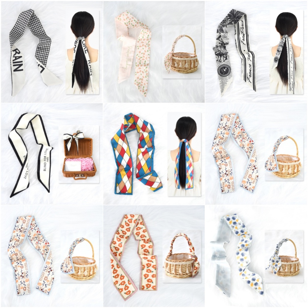 Khăn quàng cổ dài bằng lụa họa tiết hoa nhỏ thời trang nữ kiểu Pháp cổ điển SJ1003