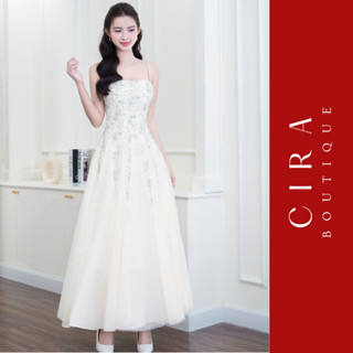Cira Boutique Đầm Dáng Dài 2 Dây Ren Hoa 3D Phối Lưới Dáng Xoè Sang Trọng D1317