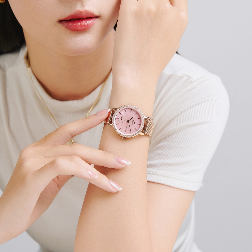 Đồng Hồ Nữ Curnon Melissani Sparkly Redmoon Dây Kim Loại Chính Hãng, Đeo Tay Thời Trang Nữ Tính