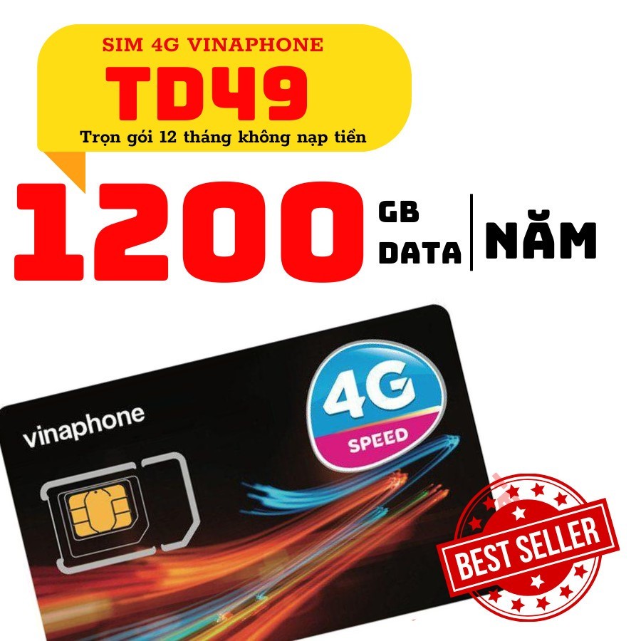 [ MAX DATA ] Sim 4G Vinaphone Trọn Gói 12 Tháng Sử Dụng Gói TD49 100GB/Tháng Xem Phim Vào Mạng Tẹt G