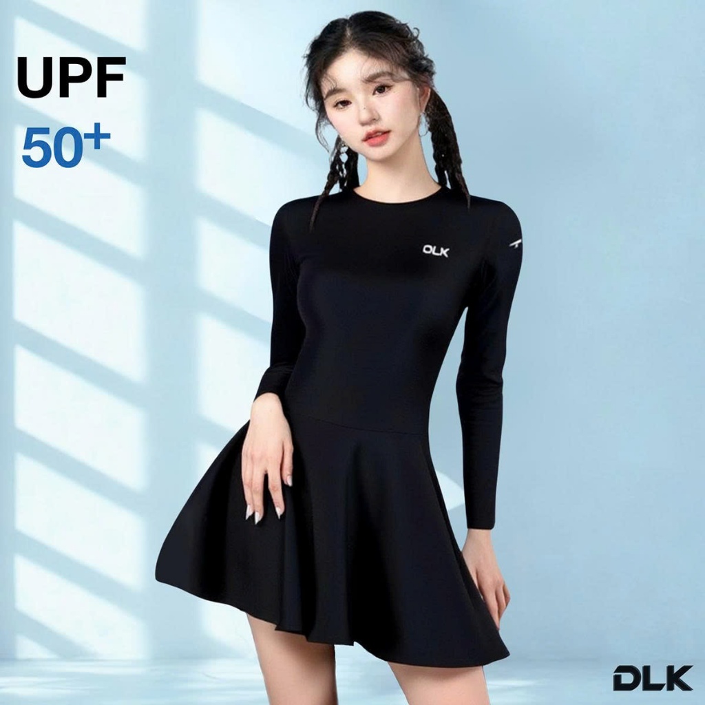 Đồ Bơi Nữ Dáng Váy Tay Dài Chống Nắng DLK – Chất Co Giãn, Che Khuyết Điểm, Màu Đen Sang Trọng | BigBuy360 - bigbuy360.vn