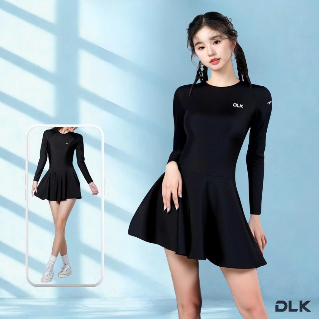 Đồ Bơi Nữ Dáng Váy Tay Dài Chống Nắng DLK – Chất Co Giãn, Che Khuyết Điểm, Màu Đen Sang Trọng | BigBuy360 - bigbuy360.vn