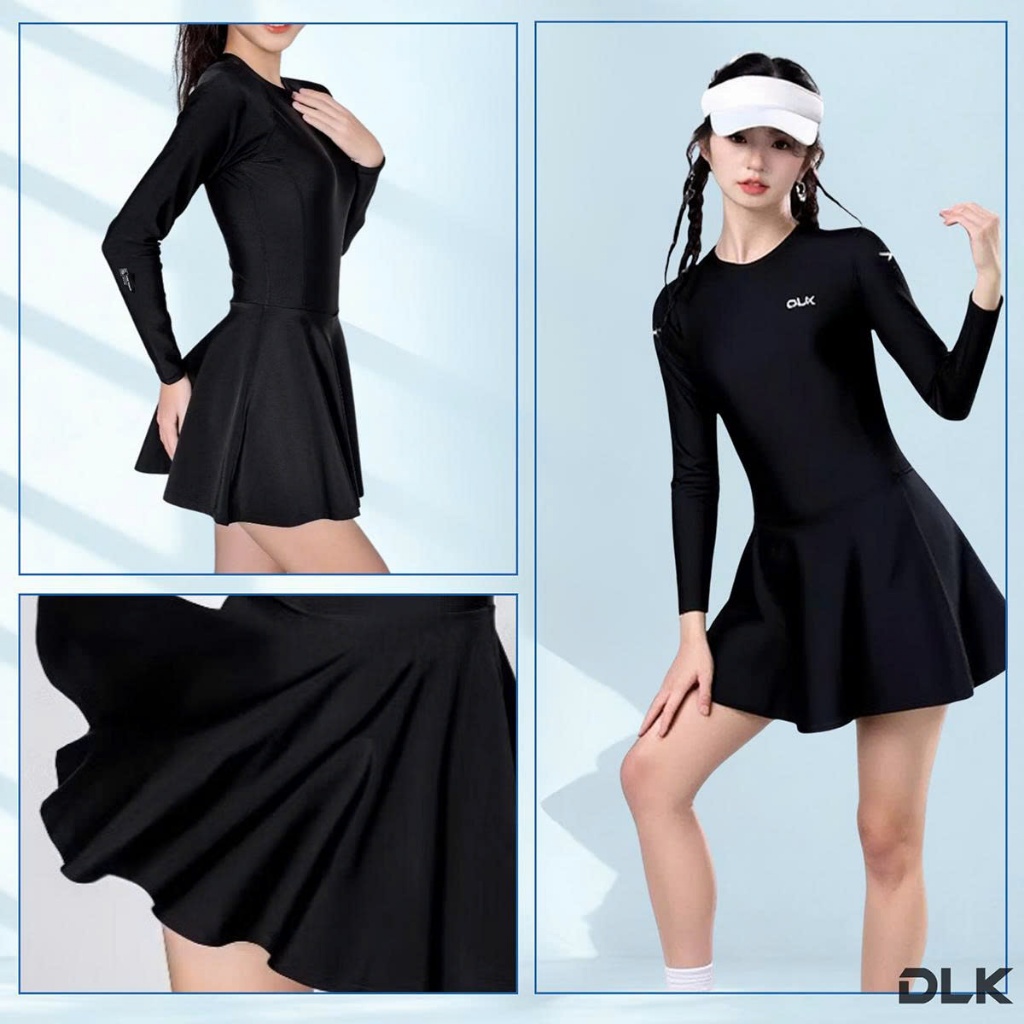 Đồ Bơi Nữ Dáng Váy Tay Dài Chống Nắng DLK – Chất Co Giãn, Che Khuyết Điểm, Màu Đen Sang Trọng | BigBuy360 - bigbuy360.vn
