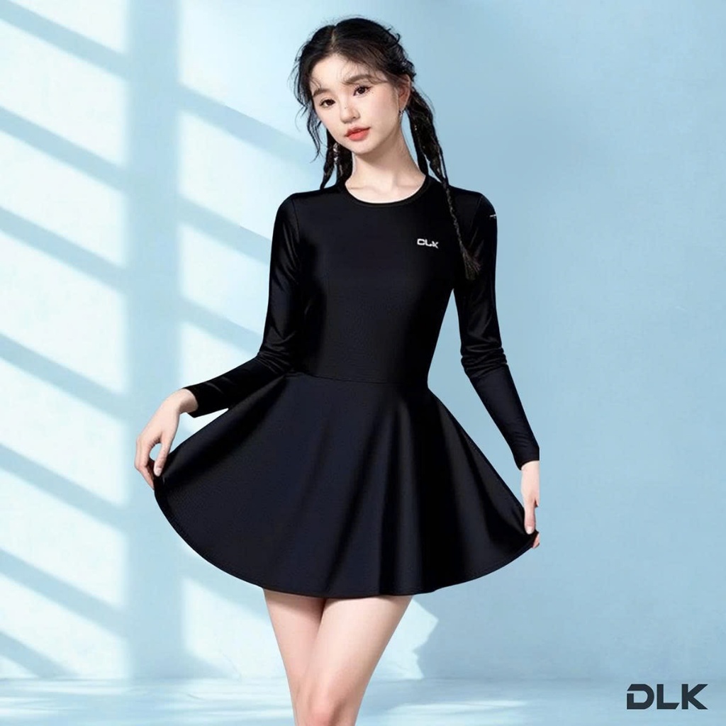Đồ Bơi Nữ Dáng Váy Tay Dài Chống Nắng DLK – Chất Co Giãn, Che Khuyết Điểm, Màu Đen Sang Trọng | BigBuy360 - bigbuy360.vn