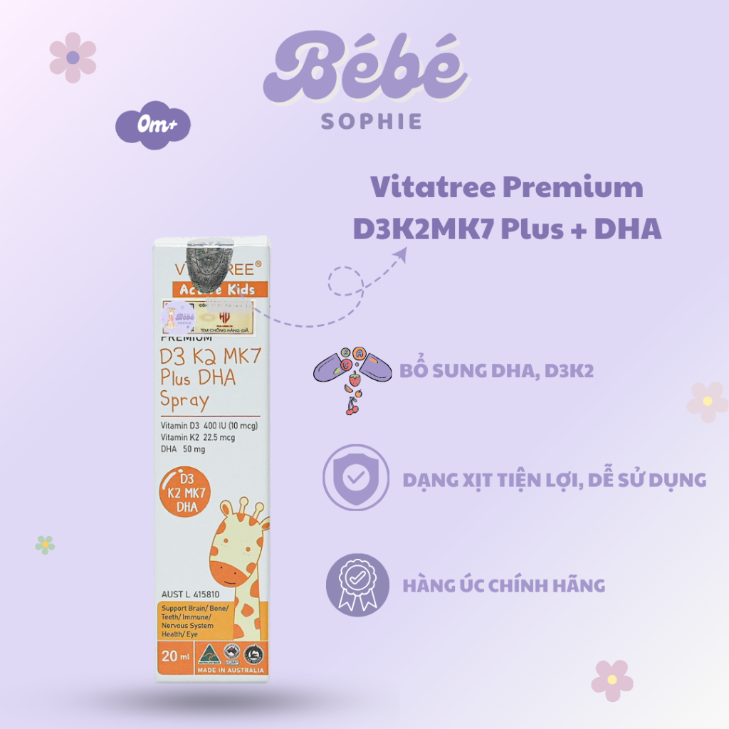 Xịt Vitatree Premium D3K2 MK7 Plus DHA Úc  - Bebe Sophie