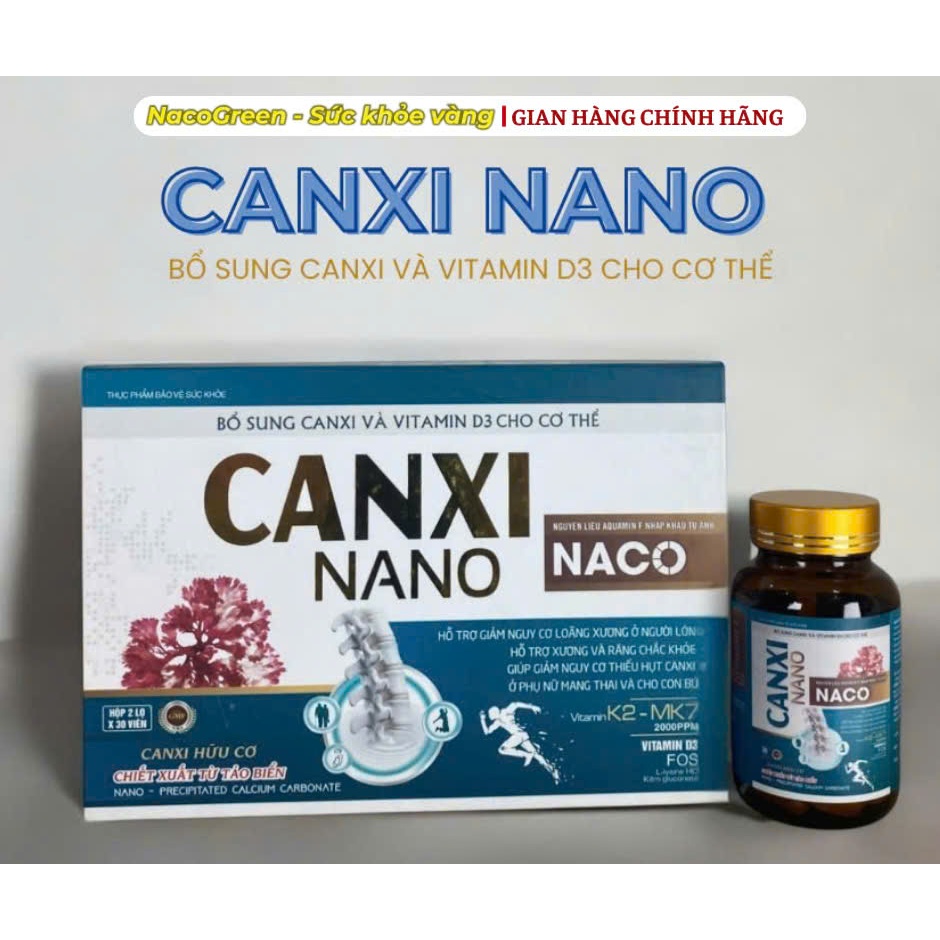 Viên uống Canxi Nano NACO, Hỗ trợ giảm nguy cơ loãng xương, răng chắc khoẻ, thiếu hụt canxi, hộp 2 l