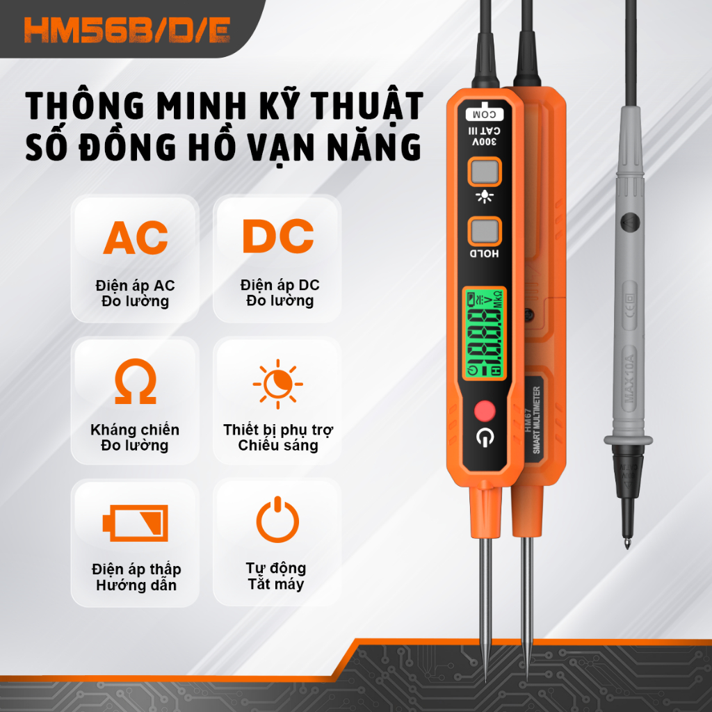 HOMTOOLS HM67 Máy dò điện áp ô tô DC AC 300V Máy dò mạch ô tô không tiếp xúc