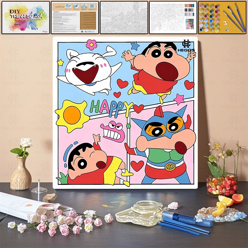 【Bao bì hộp màu】Tranh Tô Màu số hóa 20X20CM Trang bị đầy đủ kèm combo dụng cụ-Quà tặng lễ hội