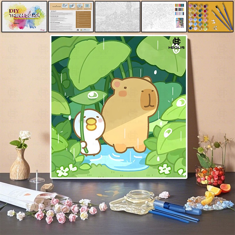 【Bao bì hộp màu】Tranh Tô Màu số hóa 20X20CM Trang bị đầy đủ kèm combo dụng cụ-Quà tặng lễ hội