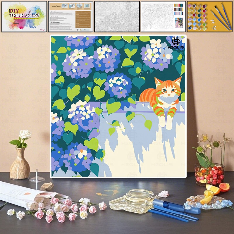 【Bao bì hộp màu】Tranh Tô Màu số hóa 20X20CM Trang bị đầy đủ kèm combo dụng cụ-Quà tặng lễ hội