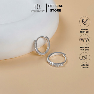  Khuyên tai bạc nữ  1 đôi  S925 D’ROSY kiểu dáng tròn nạm đá lấp lánh có chốt cài D'ROSY JEWELRY KT48 