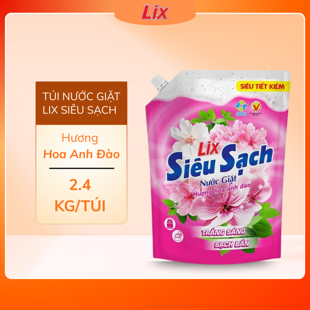 Nước giặt Lix đậm đặc hương hoa anh đào túi 2.4Kg làm sạch cực nhanh vết bẩn,lưu hương lâu N2503