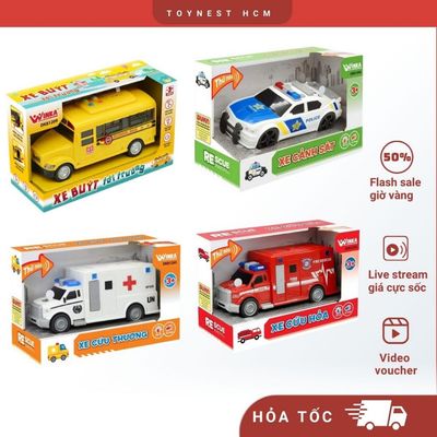 Đồ Chơi DUKA: Xe Cứu Thương/ Xe Cứu Hỏa/ Xe Cảnh Sát/ Xe Bus Tới  Trường - Kết Hợp Ánh Sáng Âm Thanh