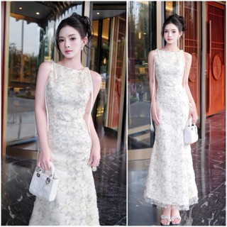 Đầm dự tiệc cổ yếm ren hoa A113 dáng váy đuôi cá xẻ tà sang trọng - Akara Closet