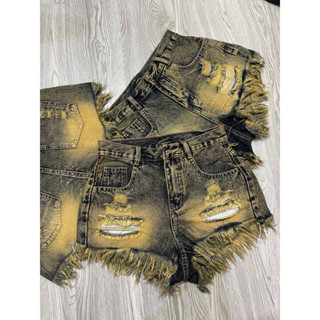  Quần short đùi jean nữ lưng cao rách 3 đường lai tua rua bụi dơ Ms_19 