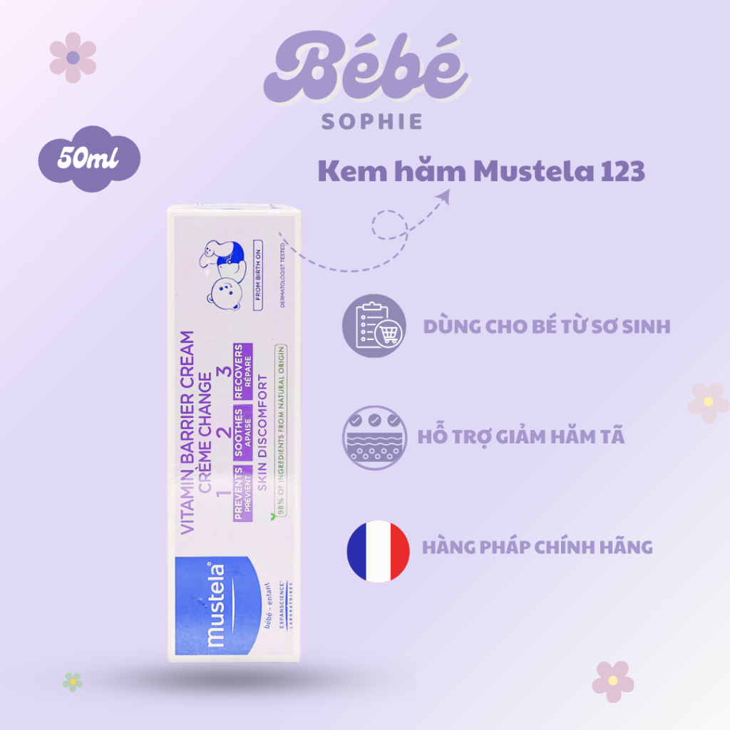 Kem làm dịu da và hỗ trợ hăm tã cho bé từ sơ sinh Mustela 123 50ml | Bebe Sophie