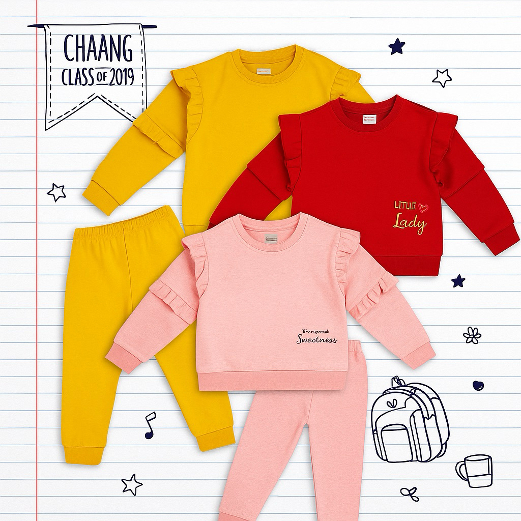 Bộ nỉ da cá bé gái Chaang dài tay mùa đông, size 1-5 tuổi – Giữ ấm, mềm mịn, thời trang cho bé