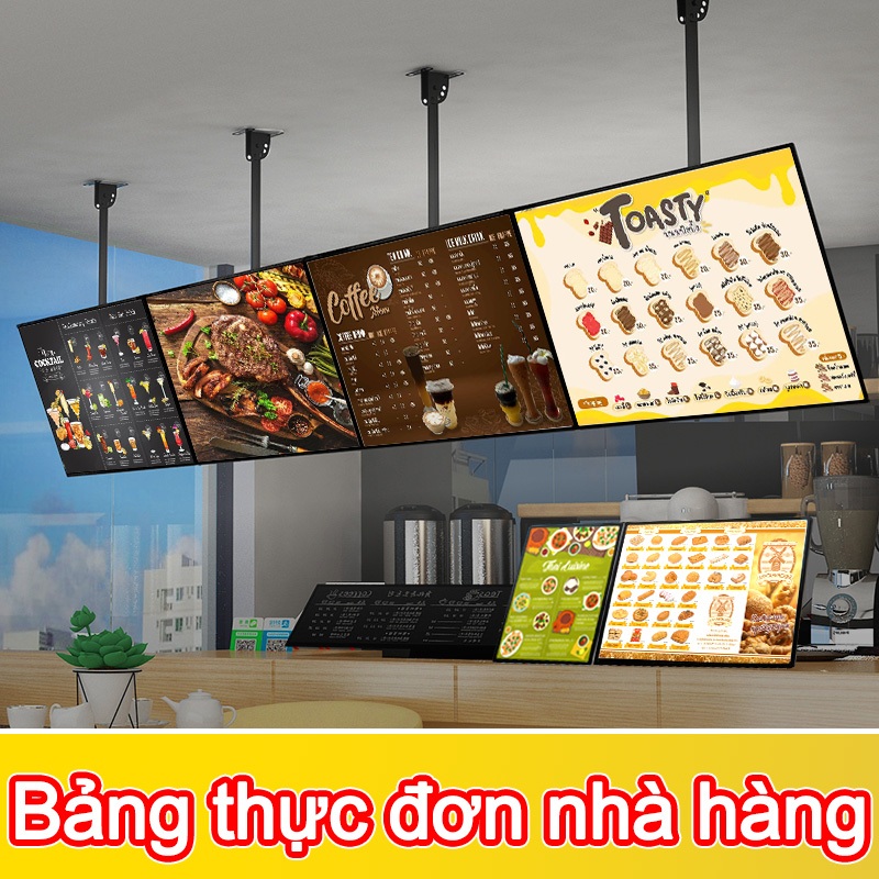 Bảng menu LED treo trần/tường,trang trí quán cà phê/nhà hàng, khung nhôm, có thể điều chỉnh góc và c