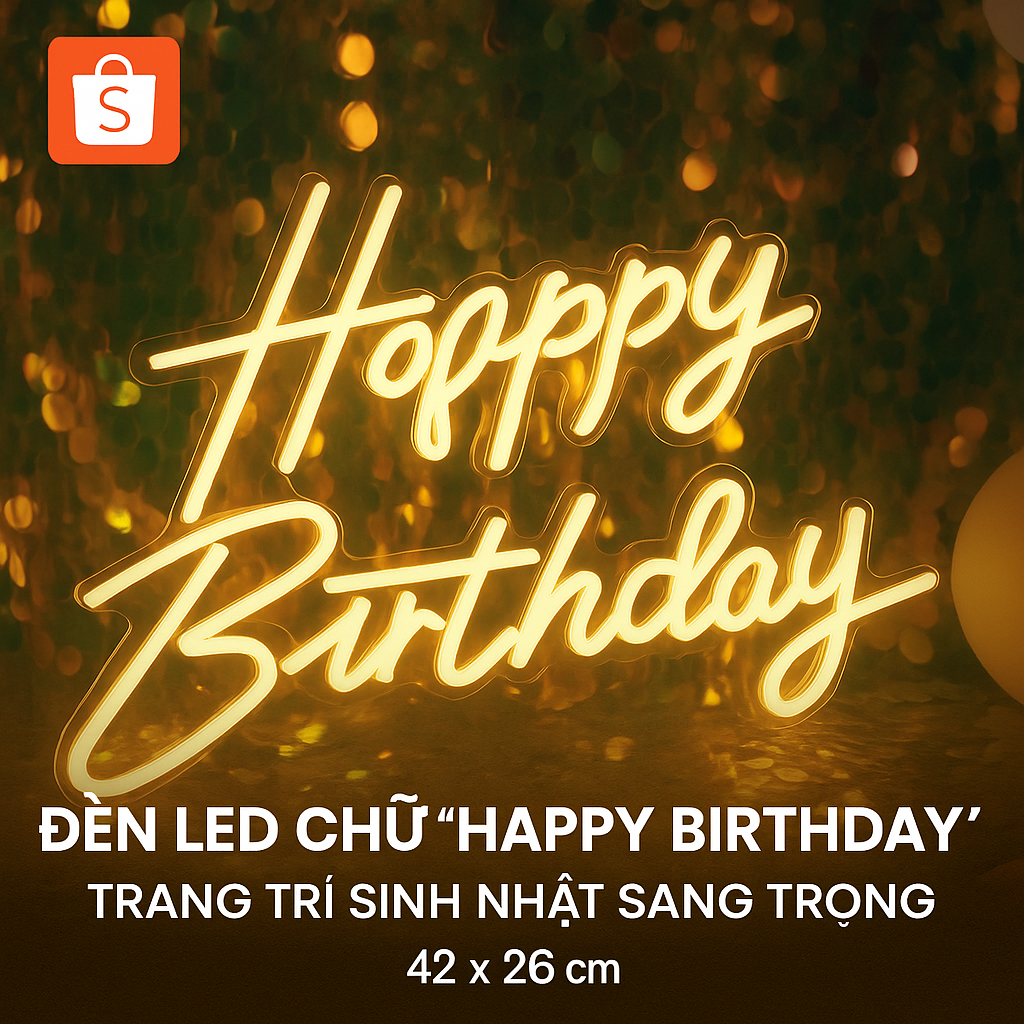 Đèn led uốn Neon Sign hình chữ Happy Birthday trang trí( hàng sẵn,có hoả tốc)