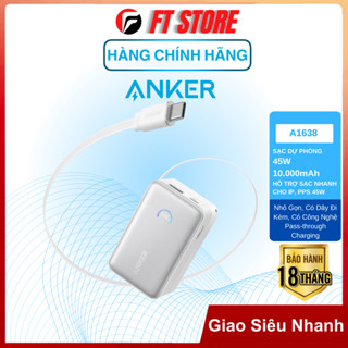  Sạc dự phòng Anker A1638 10000mAh nhỏ gọn có dây thò thụt 70cm hỗ trợ PPS 2.0 PD QC 45W 