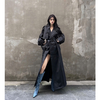  NA042 Áo khoác kaki dáng dài thiết kế cổ V nhã nhặn kèm dây thắt eo thời trang cá tính 