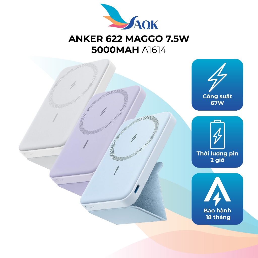 Sạc dự phòng có chân đế từ tính không dây Anker 622 MagGo 7.5W 5000mAh A1614 - Hàng chính hãng