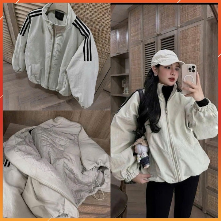 Áo Khoác Gió Trần Bông 2 Lớp Nữ,Dày Dặn Tay Viền Dáng Thể Thao