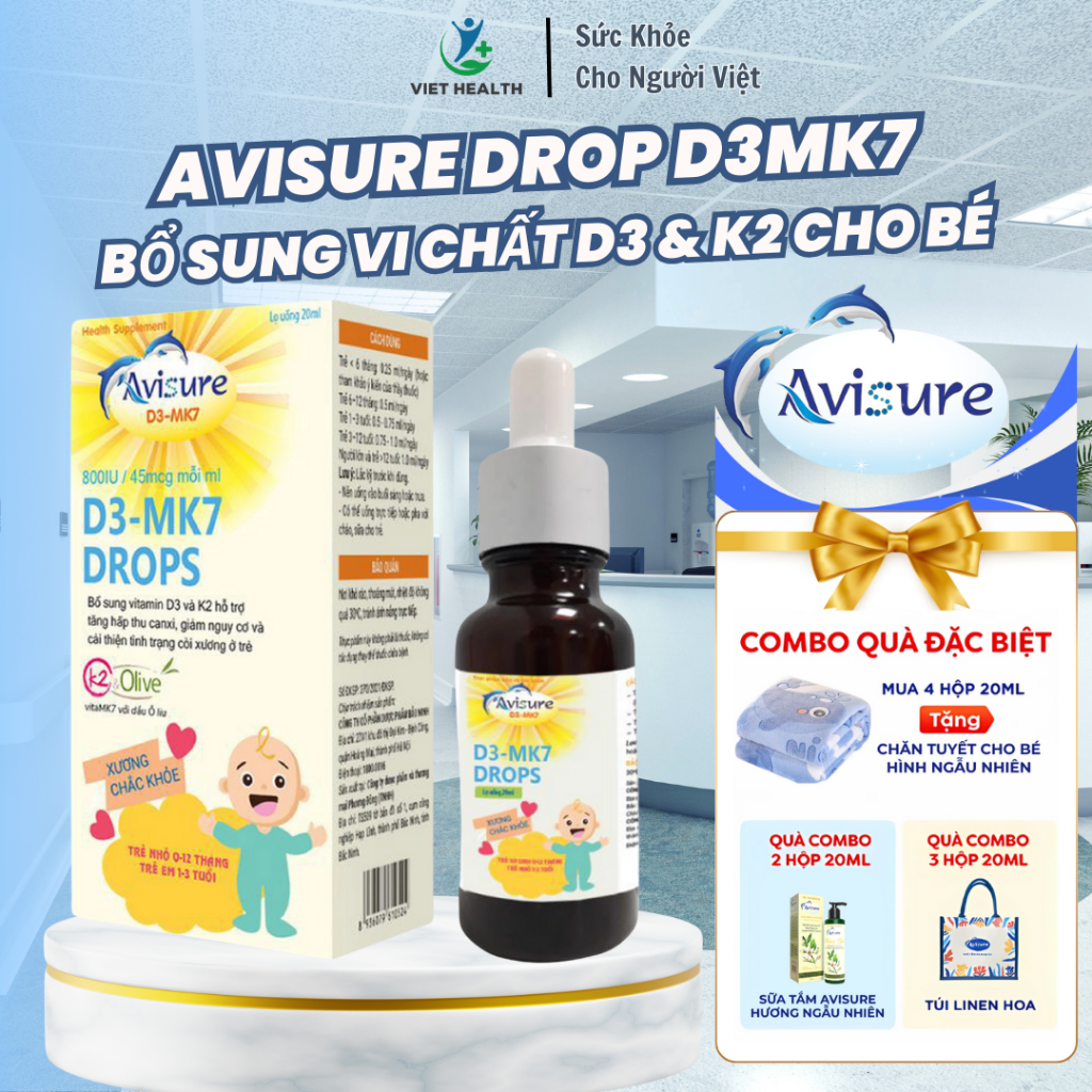 Avisure D3-MK7 - Vitamin D3-K2 Cho Trẻ Sơ Sinh, Hỗ Trợ Xương Răng Chắc Khỏe, Phát Triển Chiều Cao