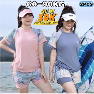 💖50-80KG💖đồ bơi nữ big size 2pcs đồ bơi nữ  mềm mại co giãn có đệm ngực quần đùi 2 lớp phong cách thể thao