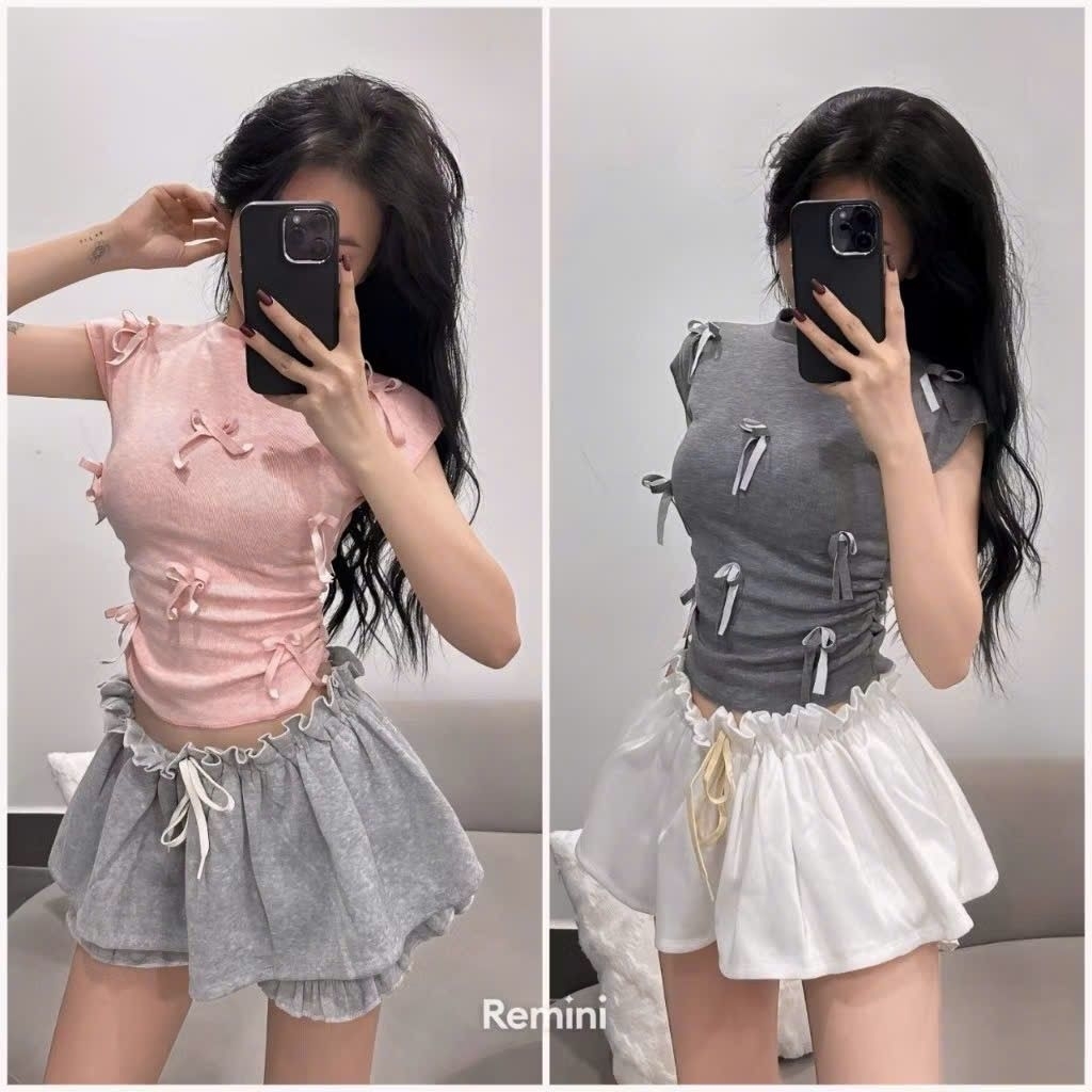 Áo Thun Vạt Bầu Đính Nhiều Nơ Cổ Cao YUMI BÁN SỈ