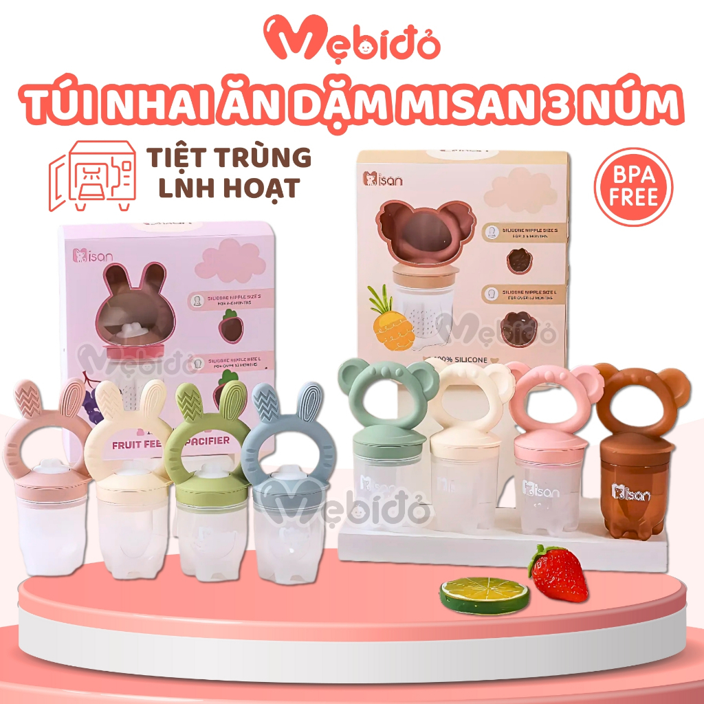 Túi Nhai Ăn Dặm Cao Cấp MISAN An Toàn Cho Bé Tặng 2 Size Núm Siêu Mềm - Shop Mẹ Bí Đỏ