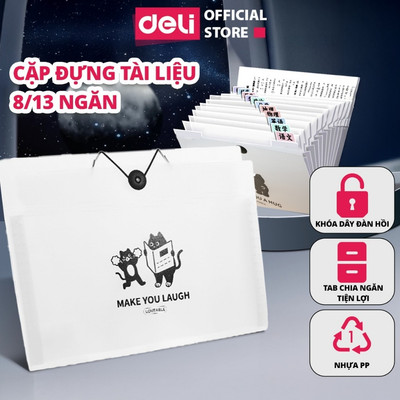 Cặp Đựng Tài Liệu Deli 8 Ngăn/13 Ngăn – Bìa Nhựa A4 Cao Cấp, Khóa Dây Đàn Hồi, Nhiều Ngăn Tiện Lợi, Dễ Phân Loại Hồ Sơ