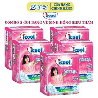 (Hàng Chính Hãng) Combo 5 Gói Băng Vệ Sinh Icool Siêu Thấm Hồng 07 Miếng Mặt Lưới Bạc Hà Mát Dịu