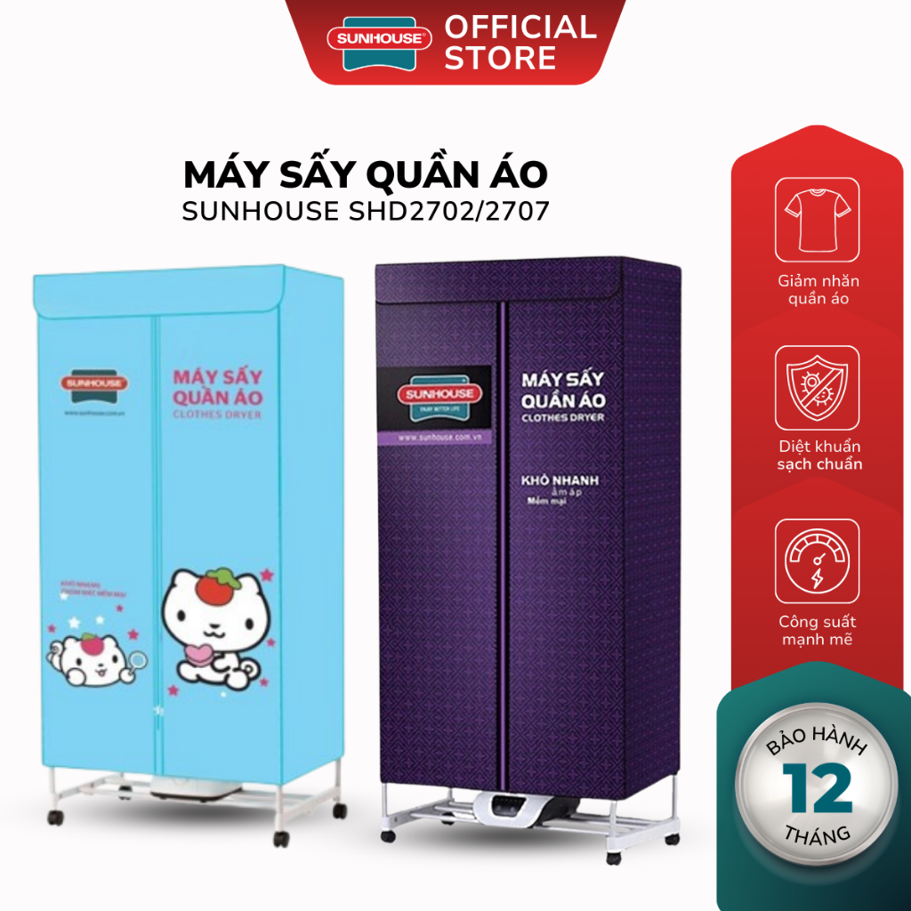 Tủ Sấy Khô Quần Áo Sunhouse SHD2707 / SHD2702 - Công Suất 1500W / 900W - Bảo Hành 12 Tháng
